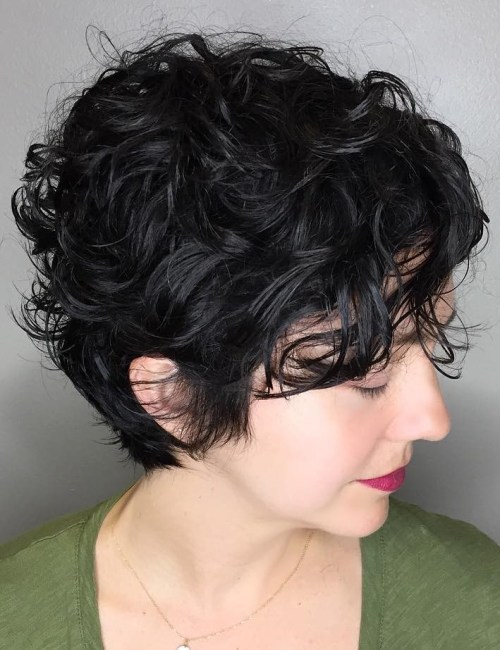 Long Black Pixie With Messy Curls