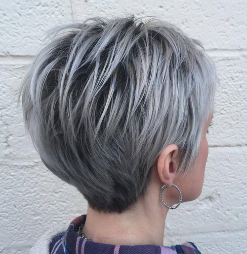 Long Silver Pixie With Black Roots