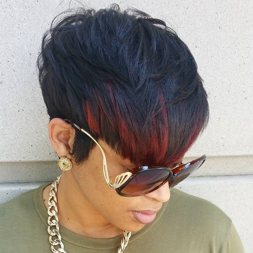 short black hairstyle with red bangs