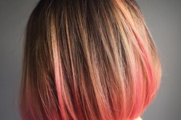 Straight Short Bob Hairstyle Balayage Pink ends