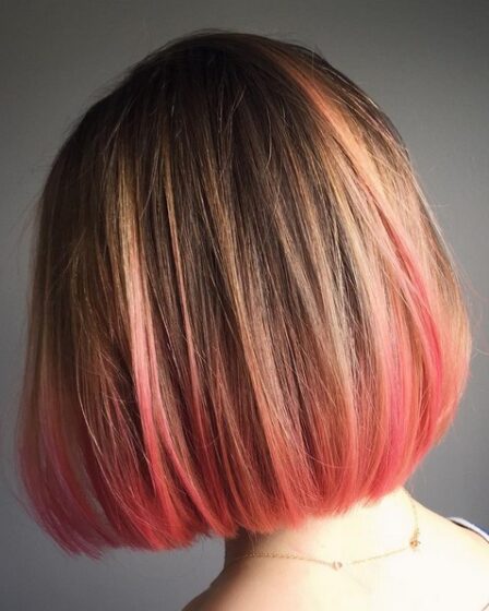 Straight Short Bob Hairstyle Balayage Pink ends