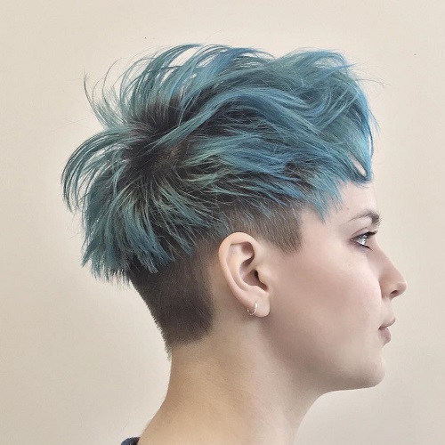 Short Shaggy Pastel Blue Undercut Hairstyle